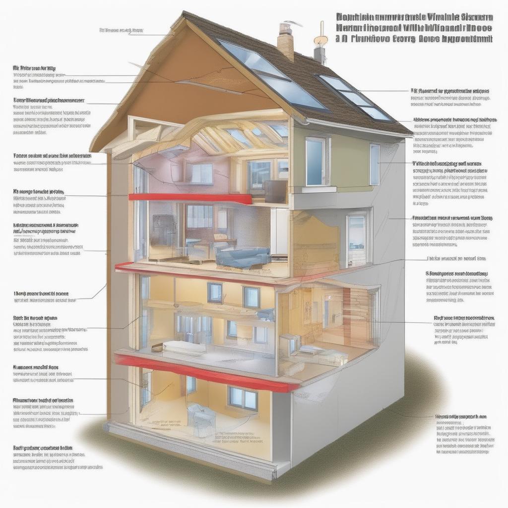 Imagine a cross-section of a well-insulated home with sealed windows and doors. A diagram shows how proper insulation keeps the interior comfortable and reduces energy consumption